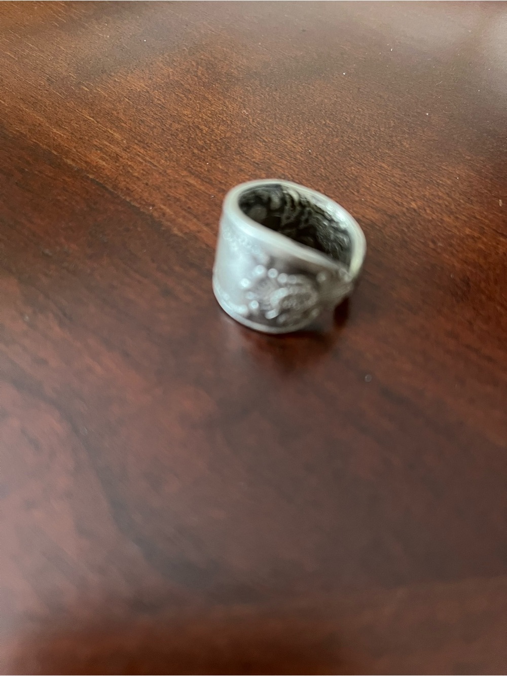 Engraved Silver-Tone Spoon Ring